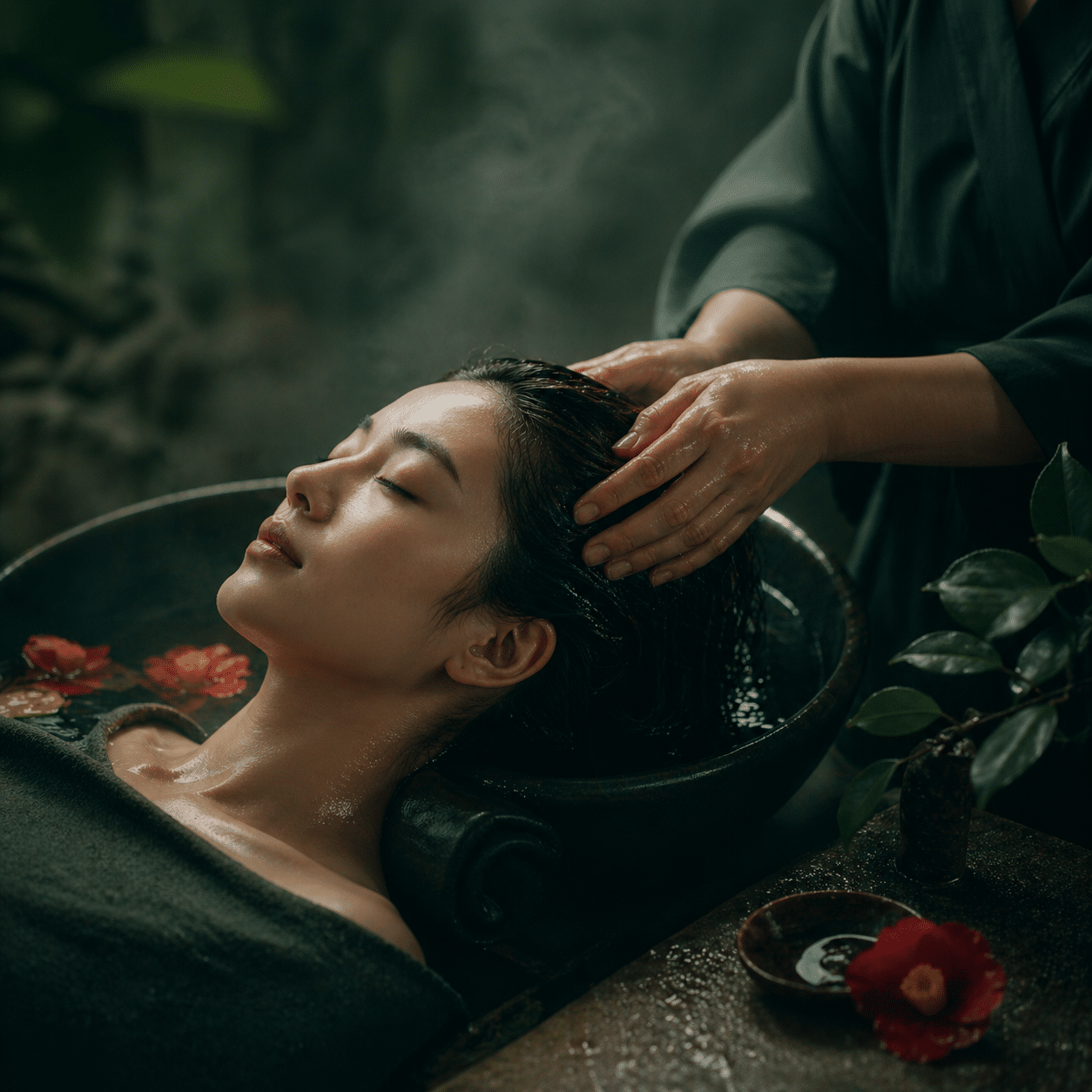 Japanische Kopfhautpflege — Tsubaki-Öl-Ritual